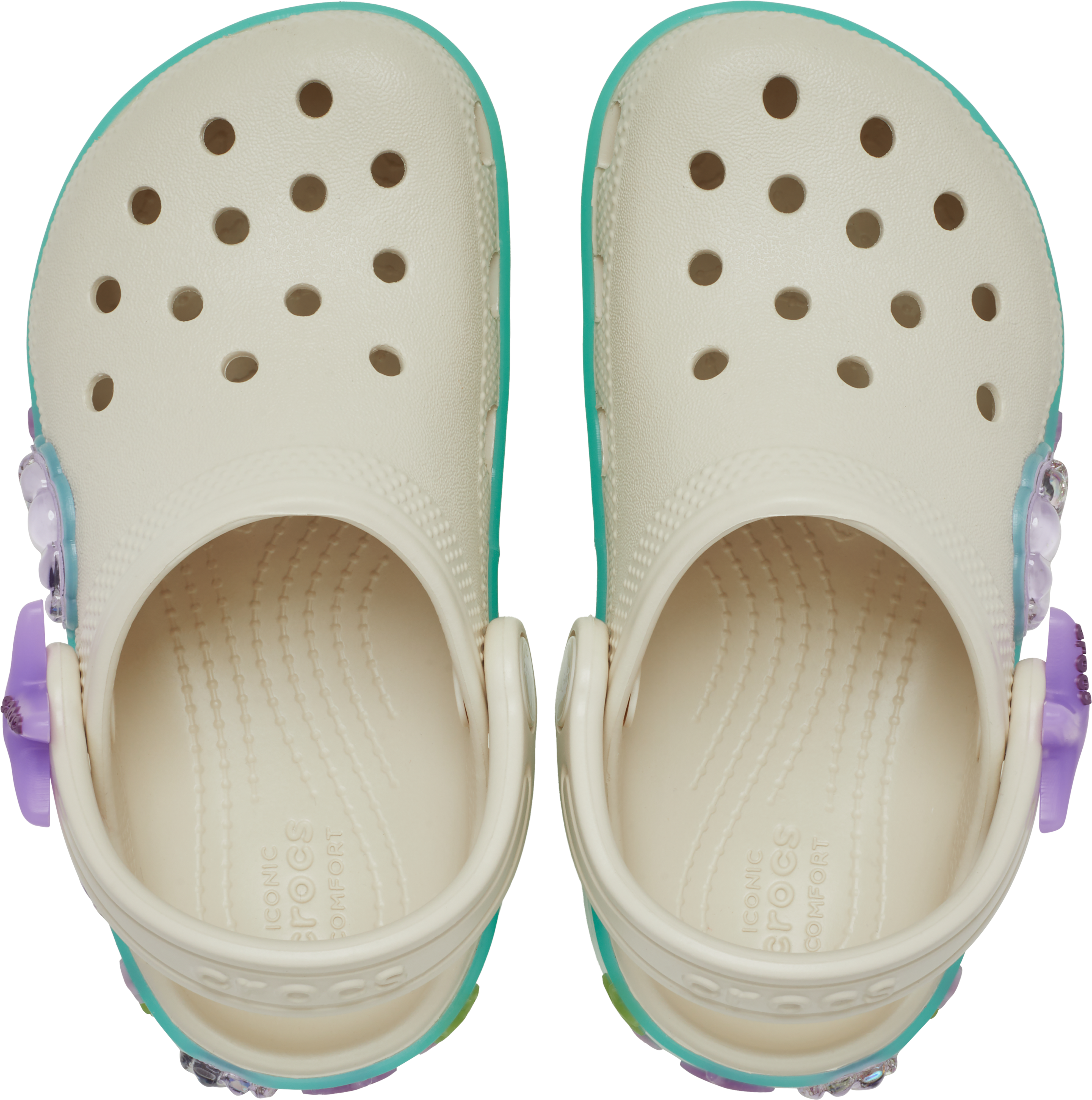 Clog CROCS "Classic Sea Sparkle Shaker", Damen, Gr. 24, Croslite™, beige (frappé), Glitzer, kontrastfarbene Details, Schuhe Clog, Sommerschuh, Strandschuh mit Glitter-Muscheln