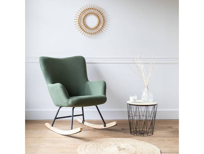 Fauteuil à bascule en tissu boucle vert kaki