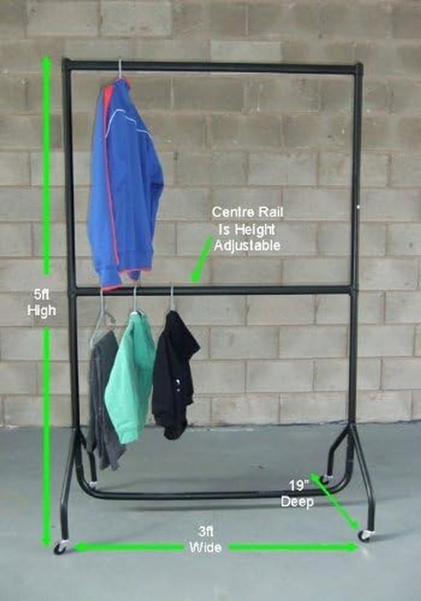 Robuust metalen kledingrek met twee dubbele ophangstangen, Breedte: 91 cm