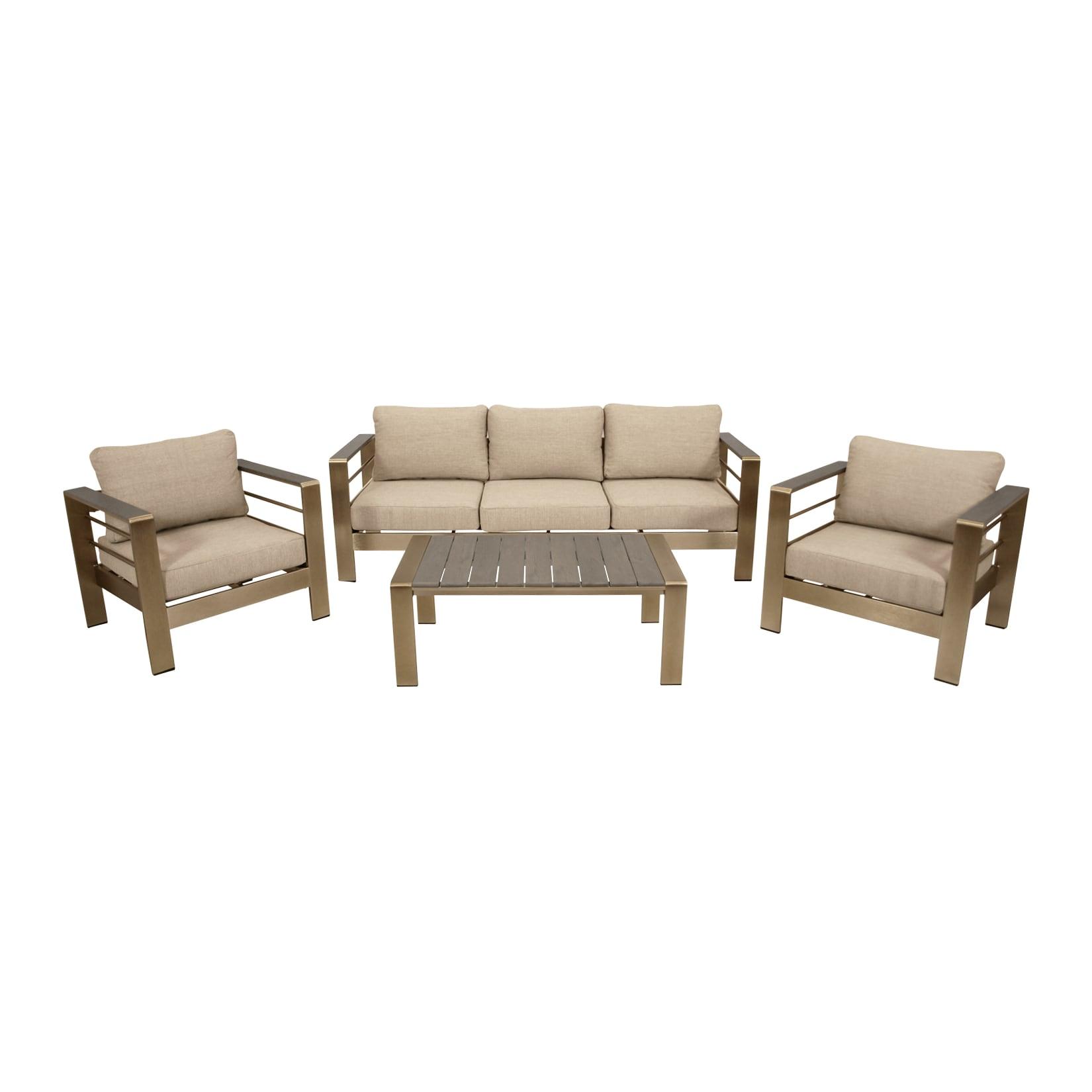 Lounge Set CANNES, Aluminium gebürstet + Kunstholz grau, Polster hellgrau