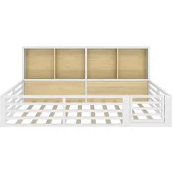 MODFU Daybett Metall/MDF Weiß 140x200 cm mit Lattenrost, seitlichen Ablagefächern, öffnbarer Absturzsicherung und LED-Beleuchtung