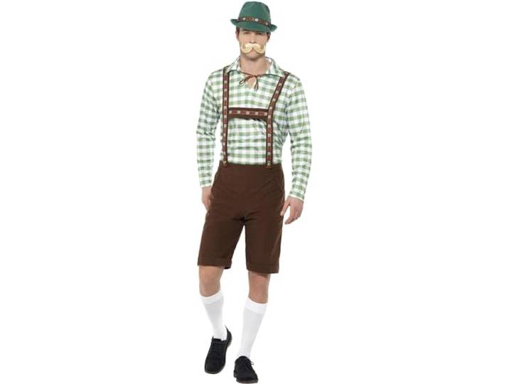 Alpine Bavarian Costume, Green & Brown, with Shirt & Lederhosen, (L)