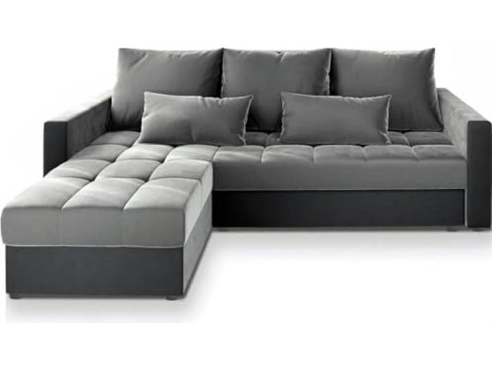 Masseno Ecksofa KOS PIK mit Schlaffunktion L-Form, Sofa mit Bettkasten, Wohnzimmersofa, Couch, Soffa, Bettsofa, Couchgarnitur- Hellgrau, Paros 05 + Paros 06