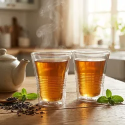 2er-Set edle Doppelwandgläser mit Riffelung – 220 ml – Thermo-Funktion für besten Genuss von Kaffee & Tee