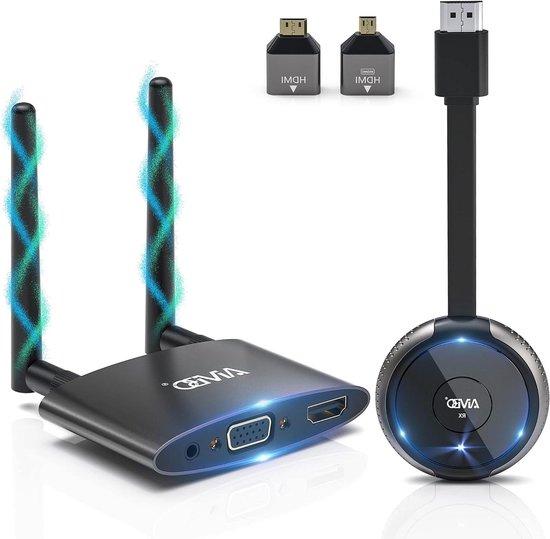 Kabelloser HDMI-Sender und -Empfänger - HDMI-Verlängerung für Streaming - Bildschirmfreigabe - 5 GHz, stabile Verbindung - Reichweite: 50 Meter - Schwarz