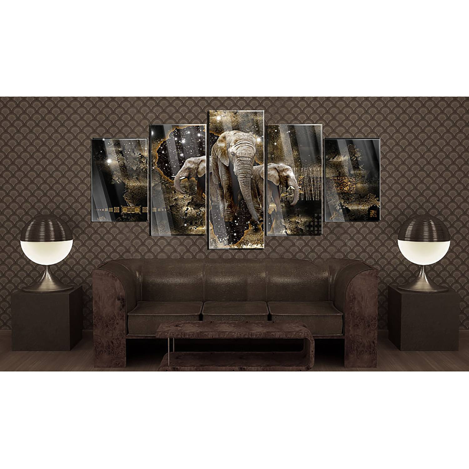 home24 Acrylglas-afbeelding Brown Elephants, zwart en bruin, 200 x 100 cm