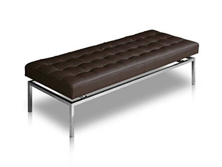 NEUERRAUM Lange Bauhaus Echtleder Sitzbank Lederbank Edelstahl Fuß (Handarbeit!). Abbildung Leder Dunkelbraun. Länge 160 cm, Sitzhöhe 44 cm.