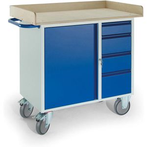 Rollcart Werkstattwagen 07-4363, Tragkraft 400kg, Montagewagen, 1000 x 600mm, 1 Schrank & 4 Schübe