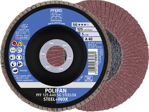 Fächerscheibe POLIFAN A SG STEELOX D.125mm K.40 fl.INOX NK PFERD