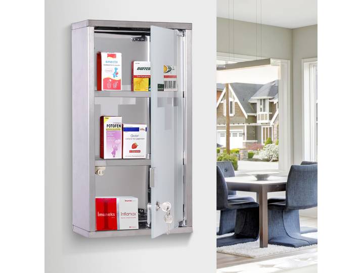 HOMCOM Armoire Pharmacie Acier 25x12x48cm Verrouillable