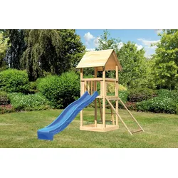 Akubi Kinderspielturm Lotti inkl. Netzrampe und Rutsche blau