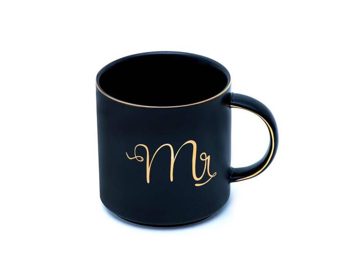 Intirilife Kaffeetasse mit Goldrand und Aufschrift Mr 300 ml, Schwarz, Keramik, 0.3 L, leicht zu reinigen, Geschirr, Tassen, Kaffeetassen