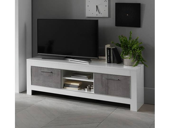 Meuble tv Modena laquée blanc/béton - Basika