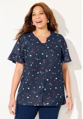 Plus Size Women's Isabella Romance Blouse by Catherines in Navy Tossed Hearts (Size 1X)