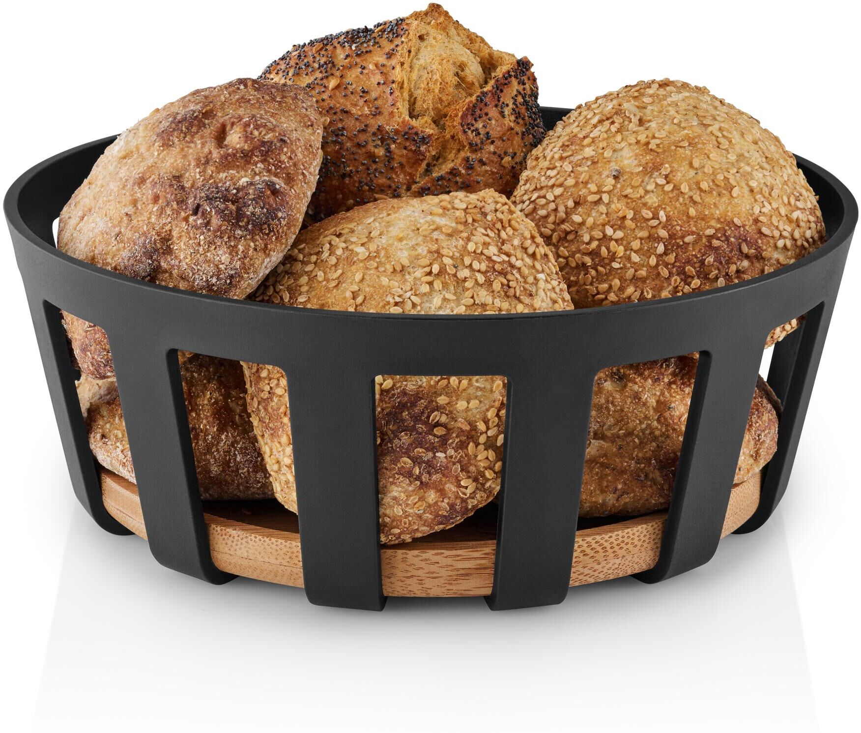 Brotkorb EVA SOLO "Nordic kitchen", schwarz, H:9cm Ø:24,5cm, Bambus, Kunststoff, Lebensmittelaufbewahrungsbehälter, Brotkorb, Eleganter Brotkorb mit FSC-Bambusboden schwarz B/H/L: 9cm