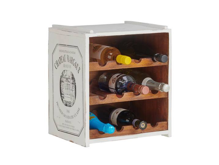 Ambia Home Weinregal, Weiss, Holz, Mahagoni,Mahagoni, massiv, Sperrholz,vollmassiv, 3 Fächer, 36x40x32 cm, Wohnzimmer, Regal, Weinregal