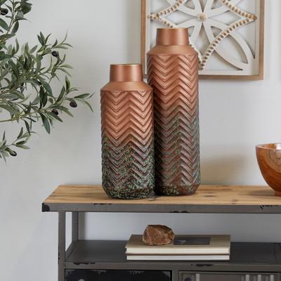 Studio 350 "Copper Metal Embossed Chevron Decorative Vase (Set of 2) - 20"", 16""H"