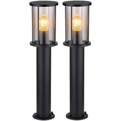 2x Wegeleuchte Stehleuchte Außenbereich IP54 Rund Schwarz Edelstahl H 60 cm
