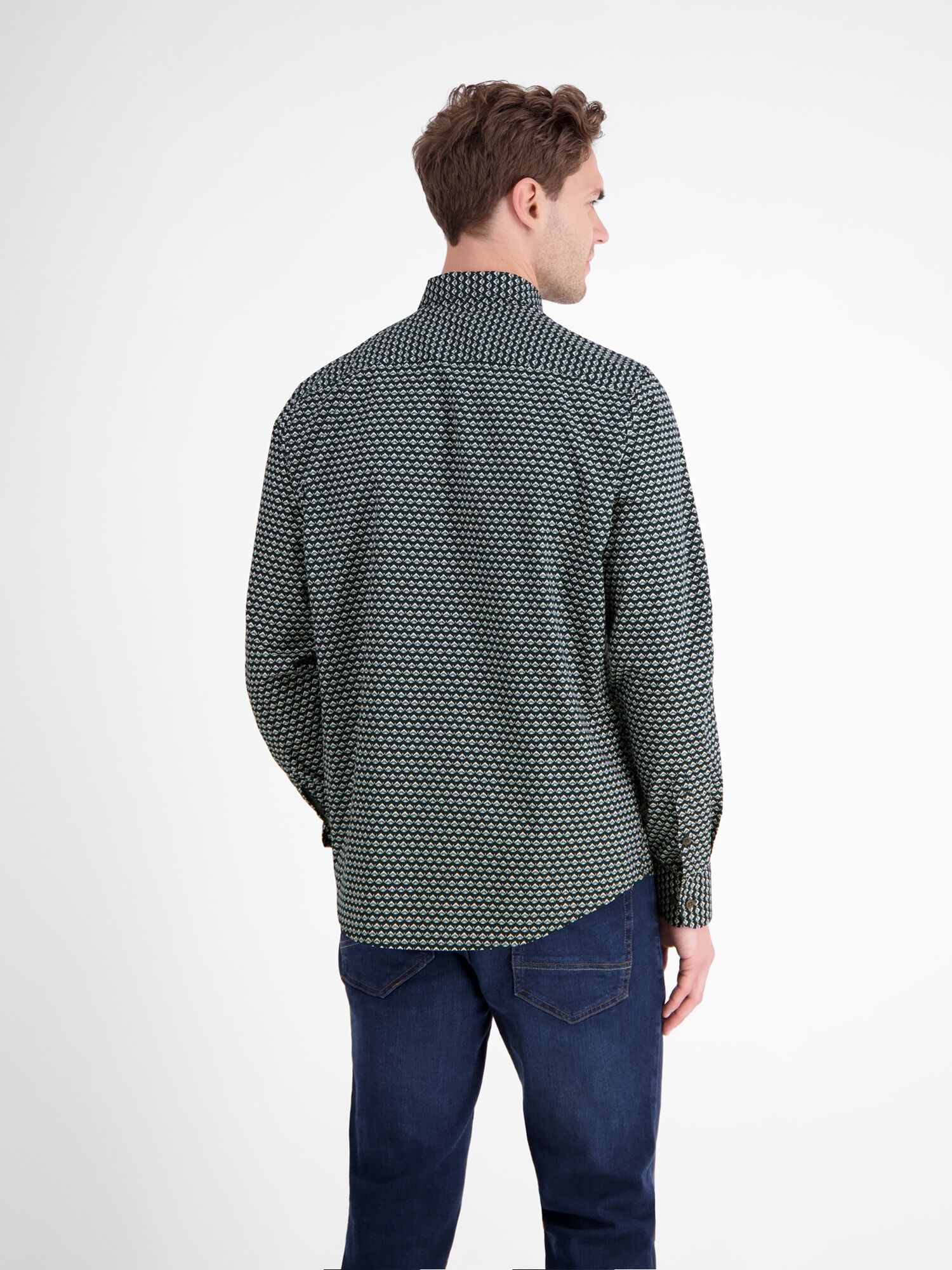 Langarmhemd LERROS "Langarmhemd mit grafischem Muster", Herren, Gr. XXL, Normal- und Kurzgrössen, blau (classic navy), 100% Baumwolle, Hemden Langarmhemd classic navy XXL, Normal- und Kurzgrössen
