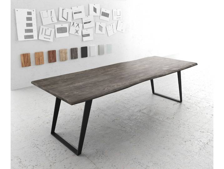 Esstisch Edge 260x100 Akazie Platin Metall Schräg Live-Edge, Esstische, Baumkantenmöbel, Massivholzmöbel, Massivholz