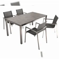 DELUKE Garten-Sitzgruppe GUNNAR 5-tlg. Edelstahl Kunststoff Grau | Gartenmöbel-Set Gartengarnitur Garten-Essgruppe mit Stühlen und Esstisch