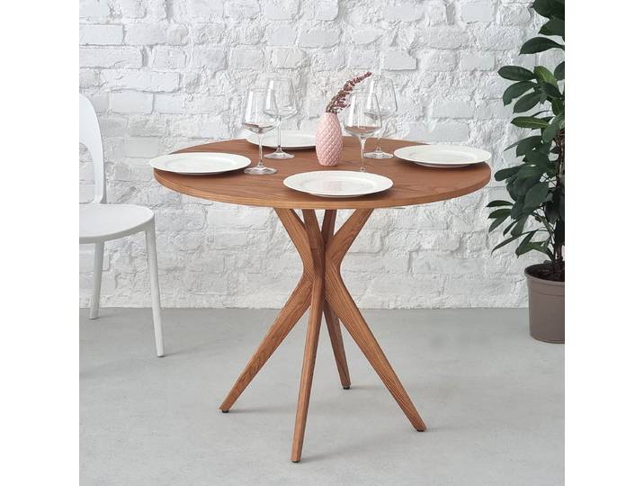 Table ronde plaquée Lynda Ø 80cm Marron/Chêne