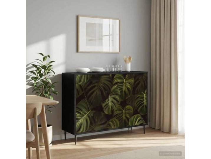 Jkghdrt Sideboard Schwarz Eichen-Optik Holzwerkstoff 102 x 33 x 76 cm Moderne Optik, viel Stauraum, erhöhte Füße, pflegeleichte Oberfläche