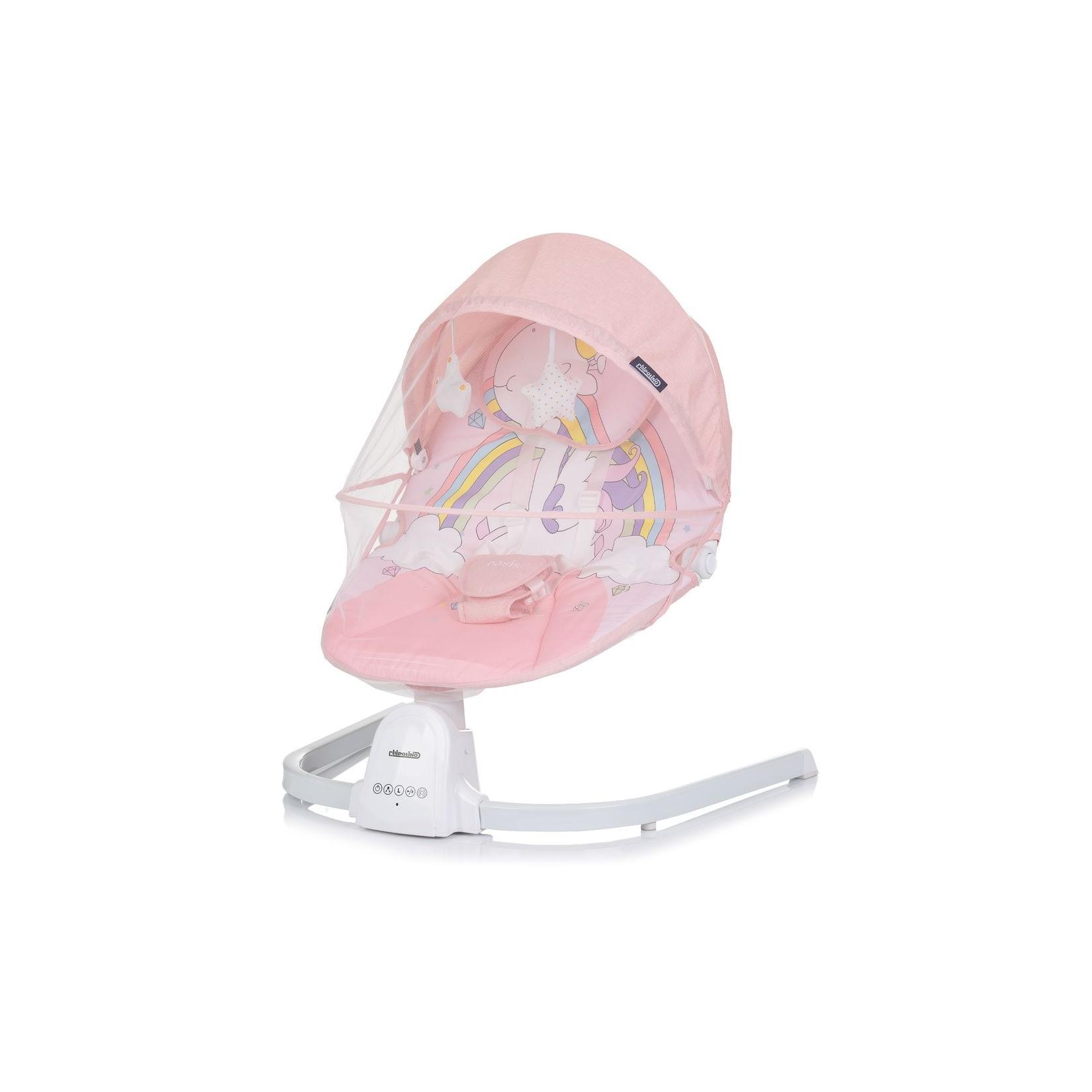 Chipolino Babywippe Oasis Fernbedienung, Timer, Moskitonetz, Gurt, Plüschtiere pink