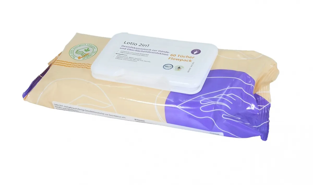 Dr.Deppe Lotio 2in1, alkoholfreie Hände-und Oberflächen-Desinfektionstücher Flowpack mit 60 Tüchern 601643