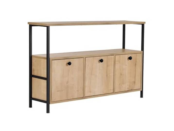 Hanah Home Stilvoller wandmontierter Konsolentisch, Eiche & Schwarz, 120 x 75 x 30 cm 100% melaminbeschichtet, Metallprofil, Mehrzweckregale perfekt für Aufbewahrung & Dekoration