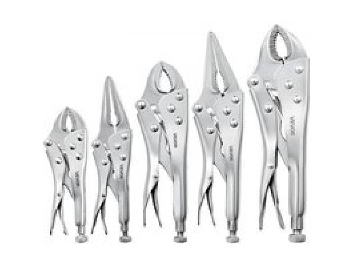 VEVOR Gripzangen Set 5-Teilig Klemmzangen Feststellzangen Langbeckzangen, Für Rohrreparaturen Kfz-Wartung Heimwerkerprojekte, Gebogene Backe & lange Nase, 45#-Kohlenstoffstahl-Backen, A3-Stahl-Griffe