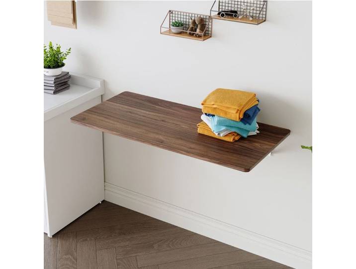 Bureau Pliant Multifonctionnel Mural Rabattable Gain de Place - ELVMI - MDF Décor Noyer pour Bureau Cuisine 114×56 cm