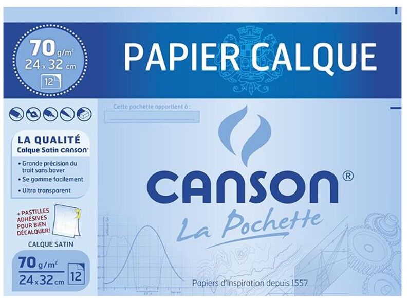 Pochette Canson 12 Feuilles 24x32 Dessin Technique Calque 70 g