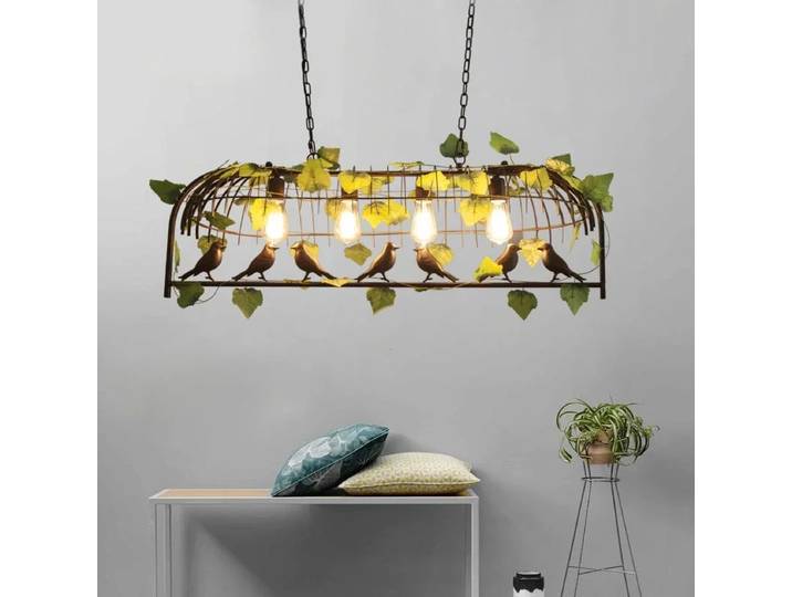 Lustre cage à oiseaux rétro industriel en fer forgé LED pour restaurant, salle à manger, jardin, bar, lumière décorative