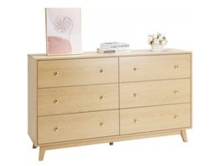 VEVOR Kommode mit 6 Schubladen & Kippschutz, minimalistischer moderner Schubladenschrank (39,9 x 137,2 x 81,3 cm) Organizer Schubladenkommode für Wohnzimmer Schlafzimmer Eingangsbereich (helles Holz)