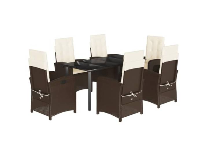 PUGYNBK Garten-Esszimmer-Set, 7-teilig, mit Kissen aus synthetischem Rattan, Braun