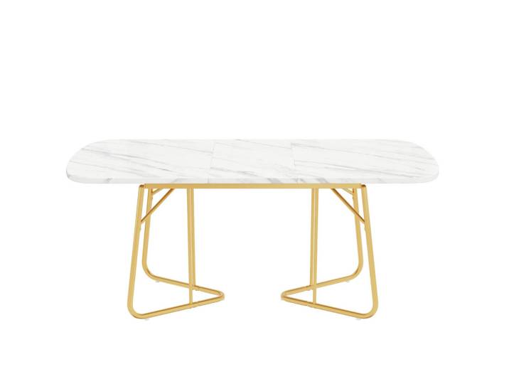 Okwish Esstisch 180/80/75 cm weiß mit Marmorstruktur und goldenen Metallbeinen, Schieferfarben, 80x75x180 cm, Esszimmer, Esstische