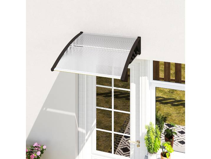 Outsunny Auvent 103x96,5cm Polycarbonate Aluminium Transparent
