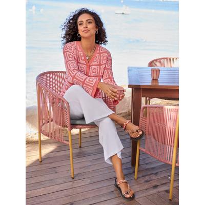 Cardigan INSPIRATIONEN, Damen, Gr. 48, rosa (flamingo, weiß), 50% Baumwolle, 50% Polyacryl, gemustert, mehrfarbig, Strickjacken