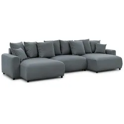 WOHNLANDSCHAFT Calma mit Schlaffunktion und Bettkasten im Bumpy-Design aus weichem Dunkelgrau Webstoff