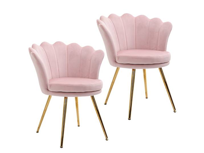 Fauteuil coquillage métal doré velours rose