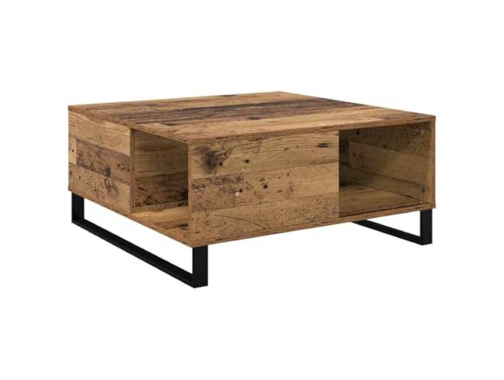 Couchtisch Altholz 80 x 80 x 36,5 cm Modernes Design, Stahlbeine, Holzwerkstoffoberfläche, leicht zu reinigen, kratzfest, Größe 80 x 80 x