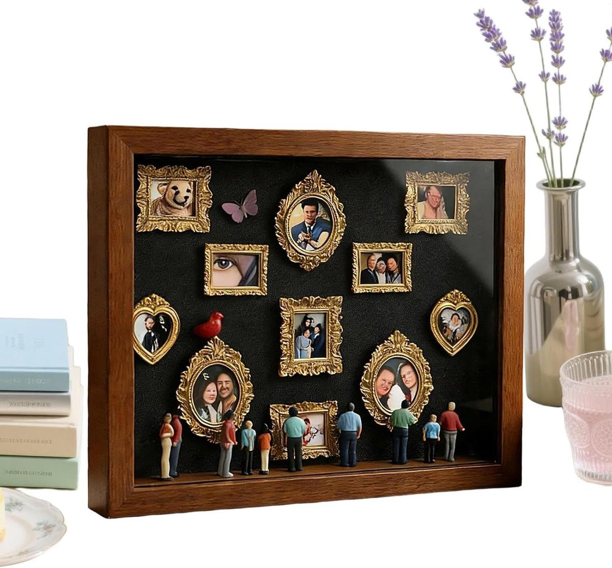 Mini Museum Fotolijst Schaduwbox Fotohouder met LED Verlichting - Bruin - 33 x 23 cm