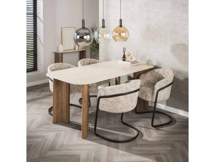Esstisch Banto , 180 cm , Eiche , 3D Keramik travertin