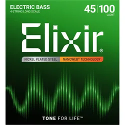 Elixir 14052 E-Bass Nickel Plated Steel Nanoweb Long Scale Light