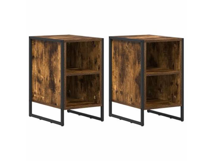 Tmriohed Nachttisch 2er Set Raucheiche 39,5x30x50 cm Holzwerkstoff Industrieller Beistelltisch mit robusten Stahlbeinen für Schlafzimmer, Wohnzimmer und kompakte Nischen.