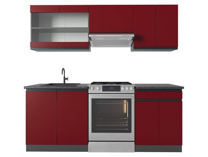 Cuisine Vicco R-Line Rouge/Anthracite 200cm J-Shape\, PT Anthracite\, Model 43145