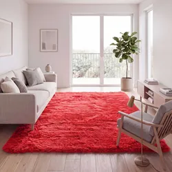 Teppich MCW-F69, Shaggy Läufer Hochflor Langflor, Stoff/Textil flauschig weich 230x160cm ~ rot