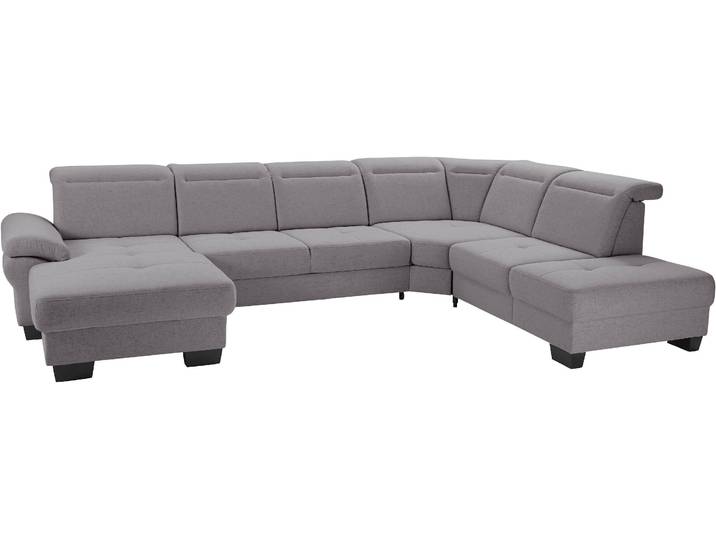 Wohnlandschaft, Struktur fein & Microfaser, Grau, 360×253 cm, U-Form, Sitztiefenverstellung & Bettfunktion, Modern, Places of Style