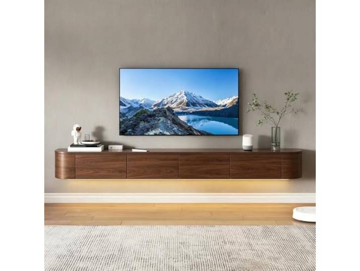 SZKTHD Schwebendes TV-Möbel Zur Wandmontage Verfügt über eine seitlich zu öffnende Tür für Stauraum und eine Kabeleinführung. TV-Medienkonsole(Brown-A,200*20*30cm)